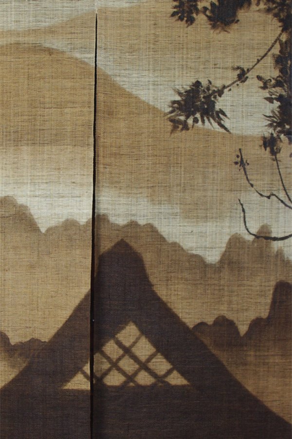 Photo2: Noren Mitsuru Japanese linen door curtain Kakishibu dye country inaka 88 x 150cm