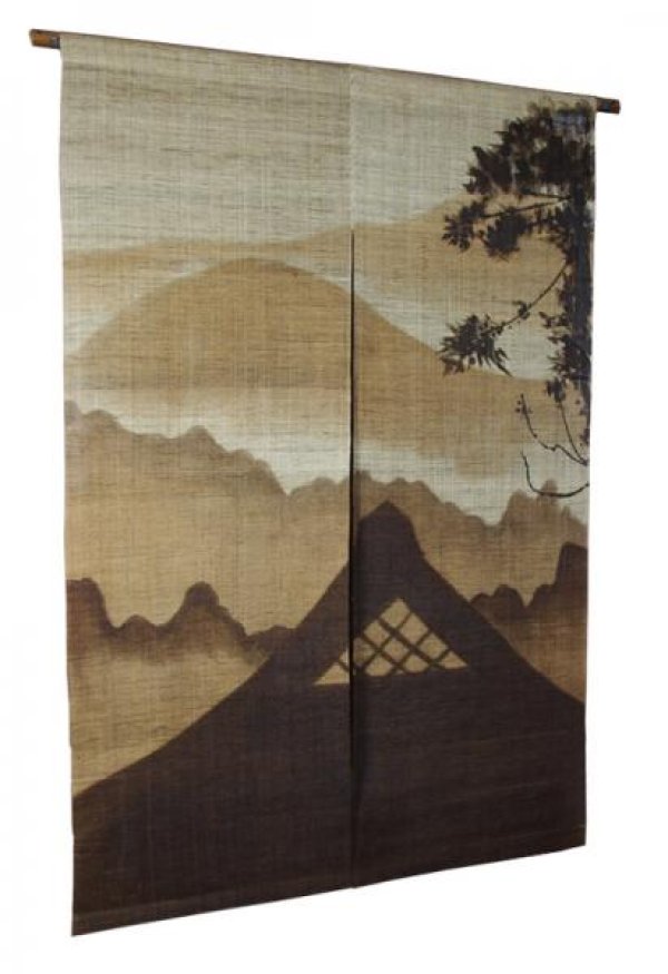 Photo1: Noren Mitsuru Japanese linen door curtain Kakishibu dye country inaka 88 x 150cm