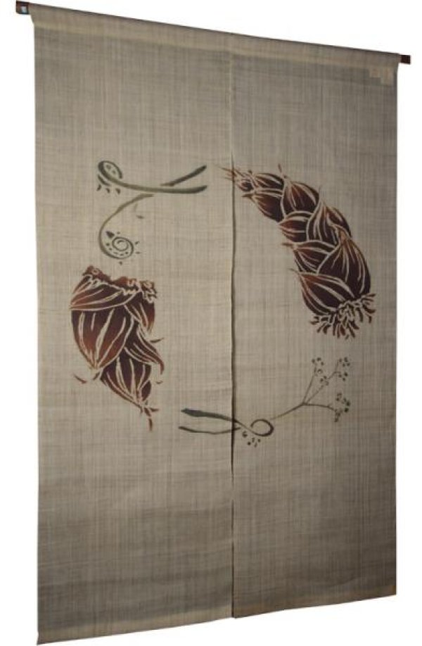 Photo1:  Noren Mitsuru Japanese linen door curtain Kakishibu Enso bamboo shoot 88 x 150cm