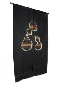 Noren Mitsuru Japanese linen door curtain Kakishibu hyotan tsu gourd 88 x 150cm