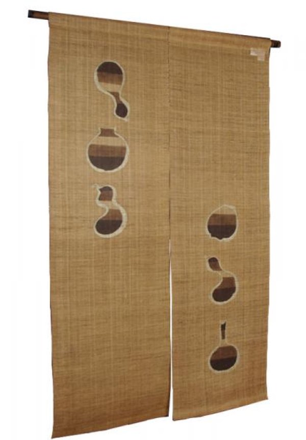 Photo1: Noren Mitsuru Japanese linen door curtain Kakishibu hyotan gourd 88 x 150cm