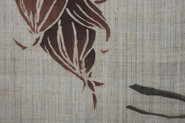 Photo2:  Noren Mitsuru Japanese linen door curtain Kakishibu Enso bamboo shoot 88 x 150cm