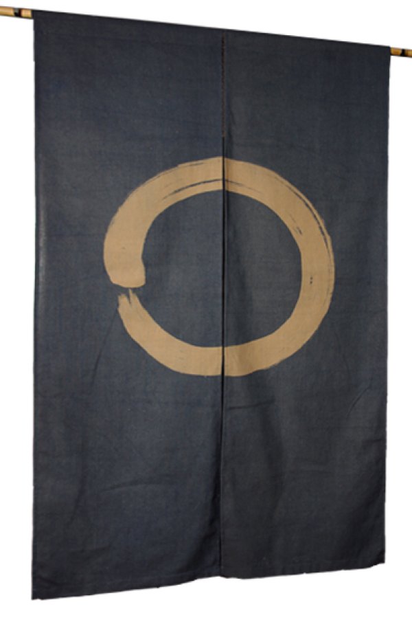 Photo1: Noren Mitsuru Japanese cotton door curtain Kakishibu enso navy aizome 88 x 150cm