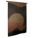 Photo1: Noren Mitsuru Japanese linen door curtain Kakishibu moon bokashi 88 x 150cm (1)
