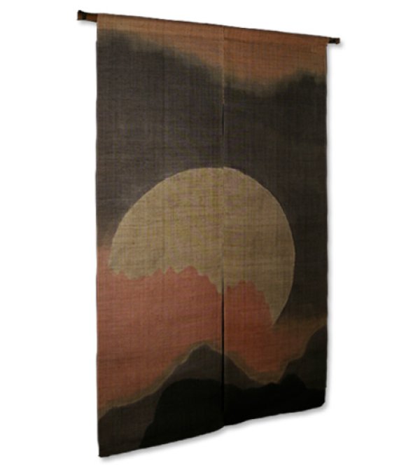 Photo1: Noren Mitsuru Japanese linen door curtain Kakishibu moon bokashi 88 x 150cm