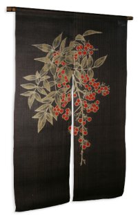 Noren Mitsuru Japanese linen door curtain Kakishibu nandina 88 x 150cm