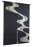 Photo1: Noren Mitsuru Japanese linen door curtain kusakizome river 88 x 150cm (1)