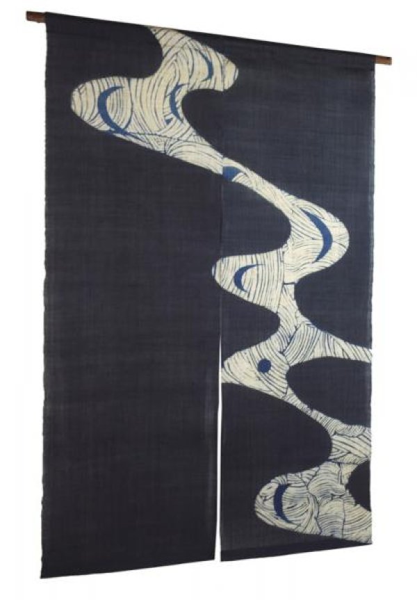 Photo1: Noren Mitsuru Japanese linen door curtain kusakizome river 88 x 150cm