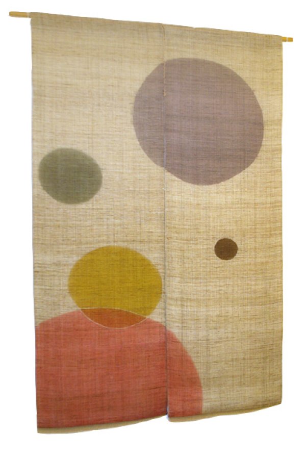 Photo1: Noren Mitsuru Japanese linen door curtain kusakizome polka dot 88 x 150cm