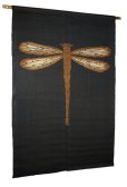 Photo1: Noren Mitsuru Japanese linen door curtain Kakishibu dragonfly 88 x 150cm (1)