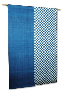 Noren Mitsuru Japanese linen door curtain kusakizome itimatsu blue re 88 x 150cm