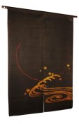 Photo1: Noren Mitsuru Japanese linen door curtain Kakishibu full flood moon 88 x 150cm (1)