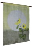 Photo1: Noren Mitsuru Japanese linen door curtain kusakizome Sunflower 90 x 120cm (1)