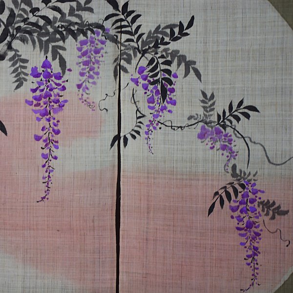 Photo2: Noren Mitsuru Japanese linen door curtain kusakizome wisteria flower 88 x 120cm