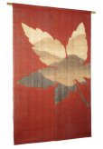 Photo1: Noren Mitsuru Japanese linen door curtain Bengarazome maple mountain 88 x 150cm (1)