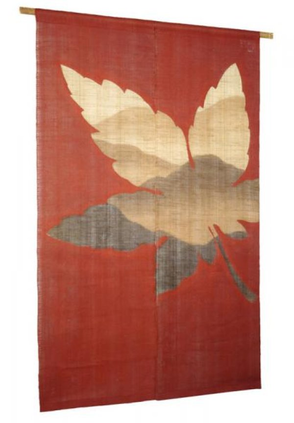 Photo1: Noren Mitsuru Japanese linen door curtain Bengarazome maple mountain 88 x 150cm