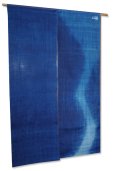 Photo1: Noren Mitsuru Japanese linen door curtain kusakizome water flow 88 x 150cm (1)