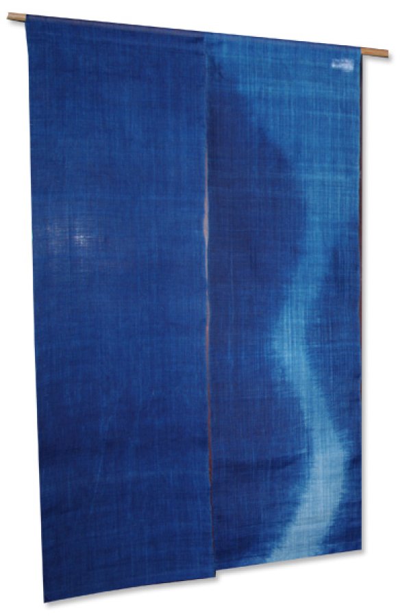 Photo1: Noren Mitsuru Japanese linen door curtain kusakizome water flow 88 x 150cm
