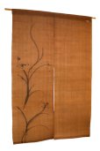Photo1: Noren Mitsuru Japanese linen door curtain Kakishibu fude asobi 88 x 150cm (1)