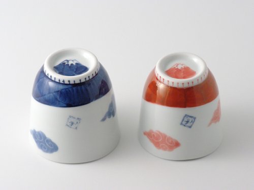 Other Images3: Arita porcelain Japanese tea cups Mt. Fuji red blue yunomi Tokushiti kiln