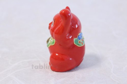 Other Images1: Japanese Lucky Cat Kutani yaki ware Porcelain Maneki Neko Red 2