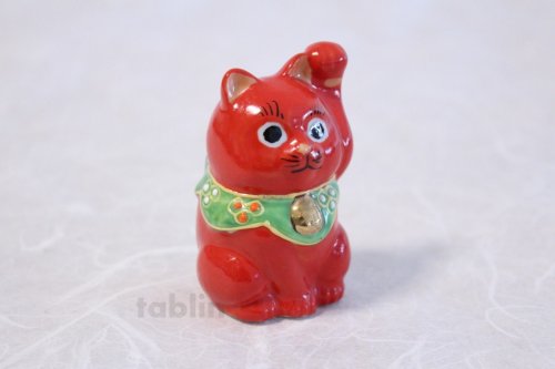 Other Images3: Japanese Lucky Cat Kutani yaki ware Porcelain Maneki Neko Red 2