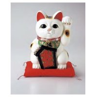 Japanese Lucky Cat Tokoname yaki ware Porcelain Maneki Neko O cushion 10.2 inch