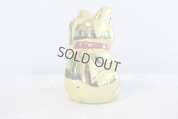 Photo3: Japanese Lucky Cat Tokoname ware Porcelain Maneki Neko Gold r cushion H24cm