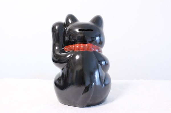 Photo4: Japanese Lucky Cat Tokoname ware YT Porcelain Maneki Neko Kai black H25cm