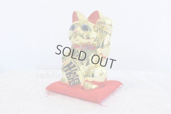Photo2: Japanese Lucky Cat Tokoname ware Porcelain Maneki Neko Gold r cushion H24cm