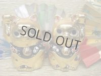 Japanese Lucky Cat Kutani yaki ware Porcelain Maneki Neko Kinsai (set of 2)