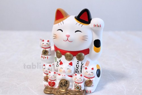 Other Images2: Japanese Lucky Cat Tokoname yaki ware Porcelain Maneki Neko Nishikisai 5.3inch