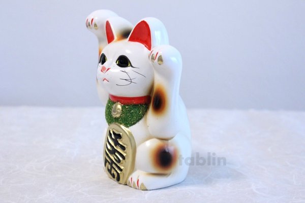 Photo3: Japanese Lucky Cat Tokoname ware YT Porcelain Maneki Neko both hand white H16cm