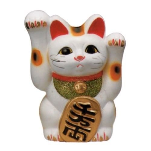 Other Images3: Japanese Lucky Cat Tokoname ware YT Porcelain Maneki Neko both hand white H16cm