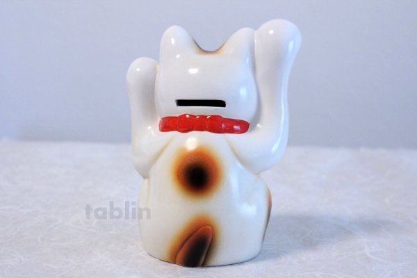 Photo4: Japanese Lucky Cat Tokoname ware YT Porcelain Maneki Neko both hand white H16cm