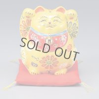 Japanese Lucky Cat Kutani Porcelain Maneki Neko fu yellow mori H15cm