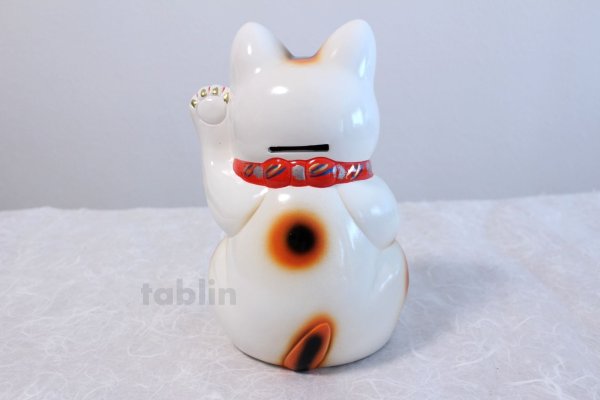 Photo5: Japanese Lucky Cat Tokoname ware YT Porcelain Maneki Neko dollar white H25cm