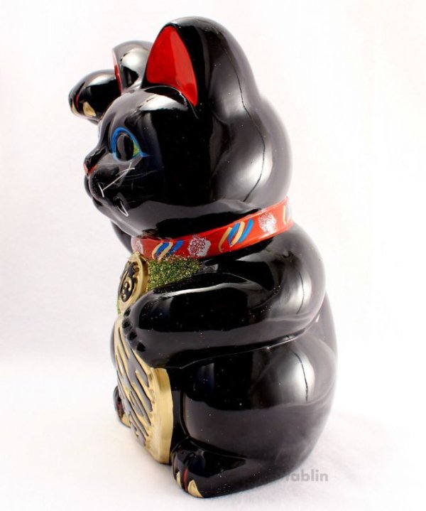 Photo2: Japanese Lucky Cat Tokoname ware YT Porcelain Maneki Neko black right H25cm