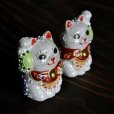 Photo3: Japanese Lucky Cat Kutani yaki ware Porcelain Maneki Neko nigo siro sakari pair