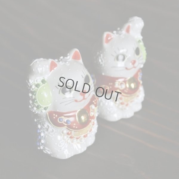 Photo3: Japanese Lucky Cat Kutani yaki ware Porcelain Maneki Neko nigo siro sakari pair