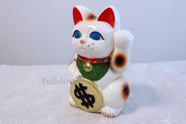 Photo4: Japanese Lucky Cat Tokoname ware YT Porcelain Maneki Neko dollar white H25cm