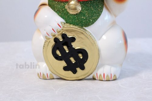 Other Images2: Japanese Lucky Cat Tokoname ware YT Porcelain Maneki Neko dollar white H25cm