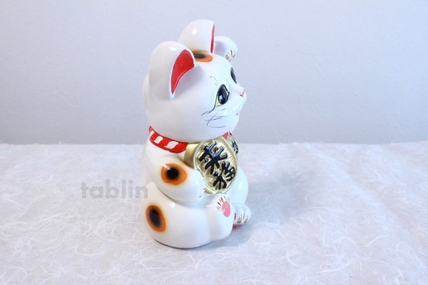 Photo5: Japanese Lucky Cat Tokoname ware YT Porcelain Maneki Neko dance white H23cm