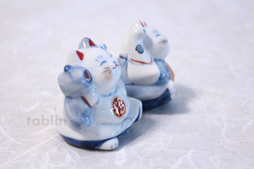 Other Images1: Japanese Lucky Cat Tokoname yaki ware Porcelain Maneki Neko Fukunokami 2.4inch