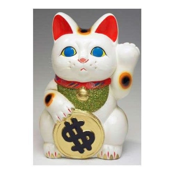 Photo2: Japanese Lucky Cat Tokoname ware YT Porcelain Maneki Neko dollar white H25cm