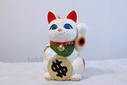 Other Images3: Japanese Lucky Cat Tokoname ware YT Porcelain Maneki Neko dollar white H25cm