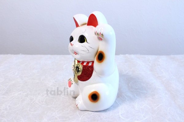 Photo3: Japanese Lucky Cat Tokoname ware YT Porcelain Maneki Neko dance white H23cm