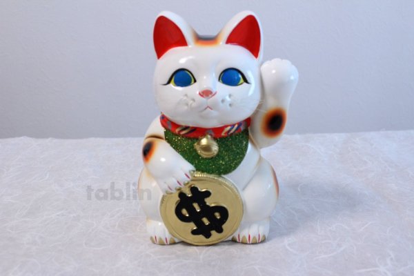 Photo3: Japanese Lucky Cat Tokoname ware YT Porcelain Maneki Neko dollar white H25cm