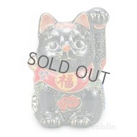 Japanese Lucky Cat Kutani yaki ware Porcelain Maneki Neko black mori nigohan