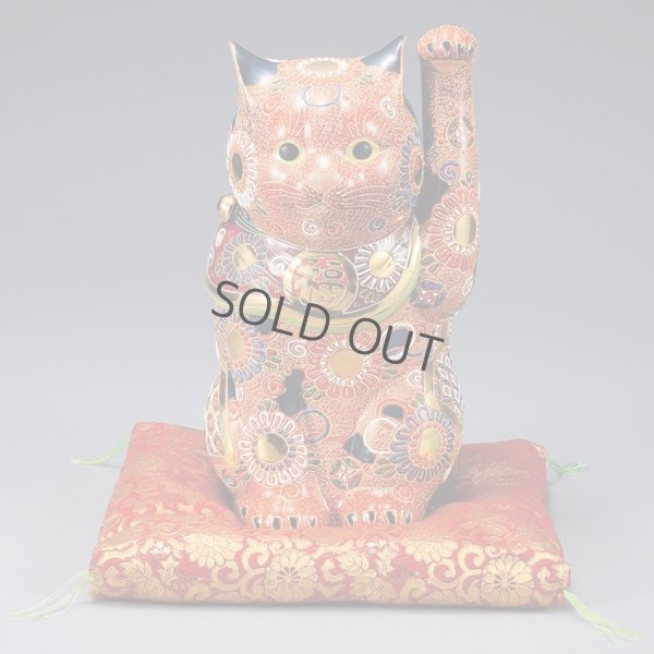 Photo12: Japanese Lucky Cat Kutani Porcelain Maneki Neko red mori hai H30cm
